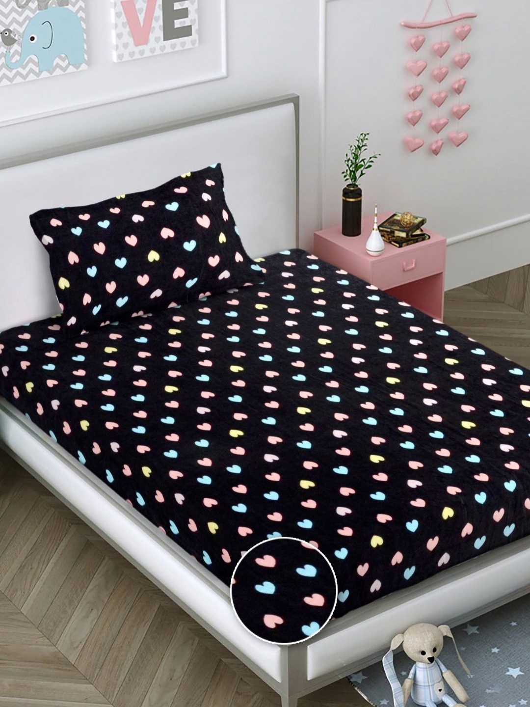 

FABINALIV Black & Blue 300 TC Single Bedsheet with 1 Pillow Covers