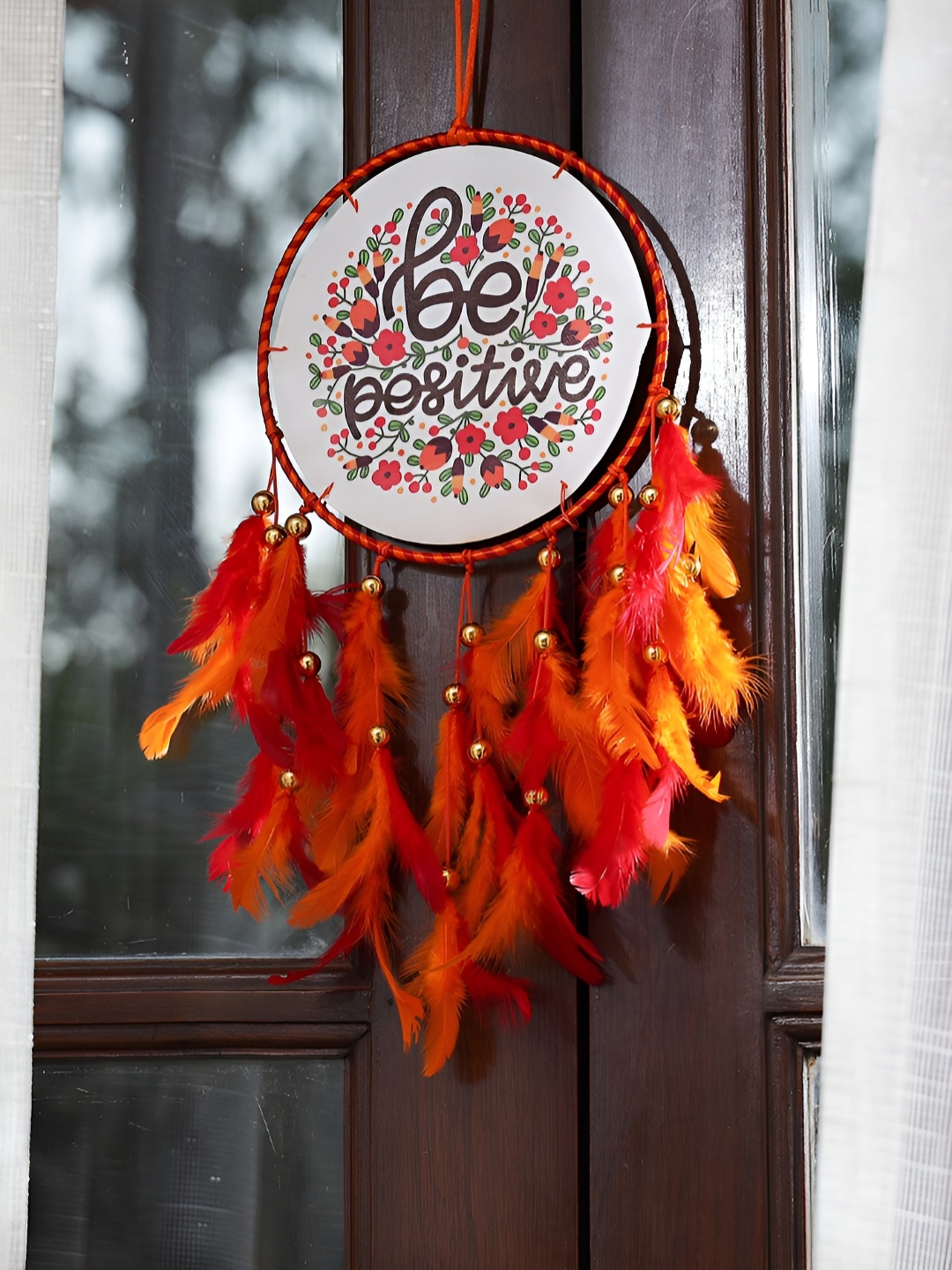 

DULI Orange-Color & White Printed Dream Catcher Wall Hanging