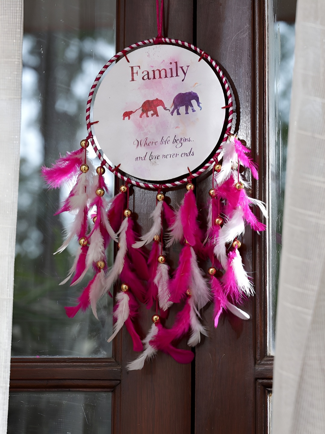 

DULI White & Pink Printed Dream Catcher Wall Hanging