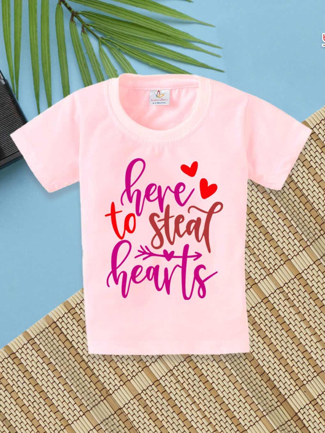 Babywish Unisex Kids Typography Printed Round Neck Cotton T-shirt, Pink