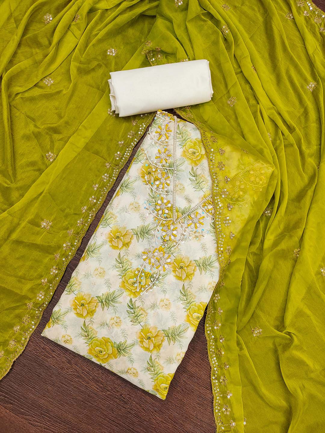 

KALINI Unstitched Dress Material, Green