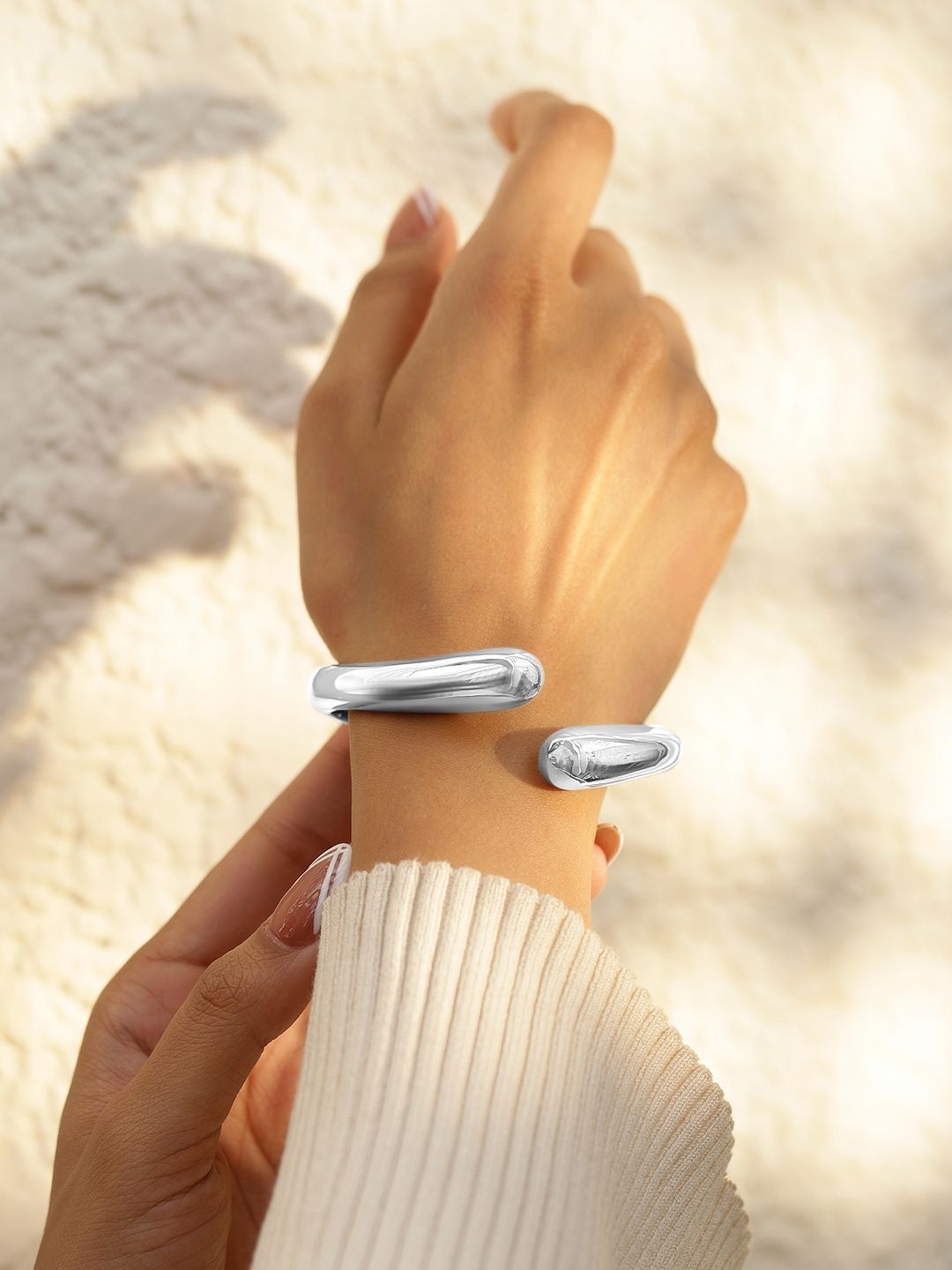 Rubans Silver-Plated Minimalist Open Cuff Bracelet