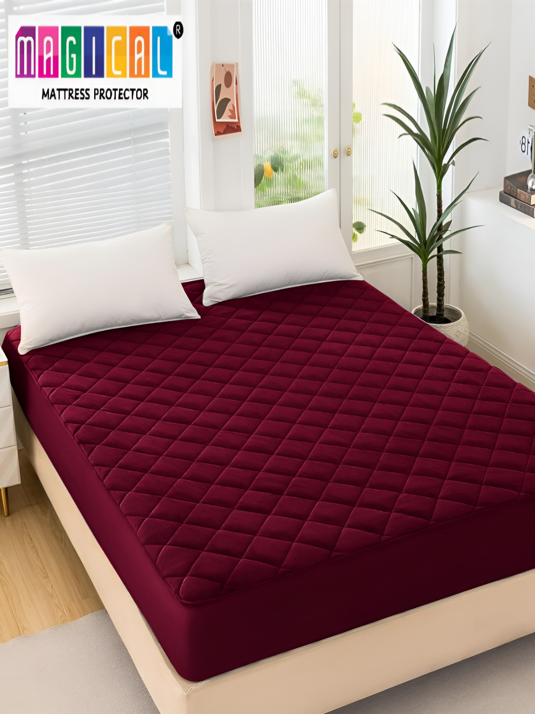 

MAGICAL Maroon Polyester Water Resistant Mattress Protector