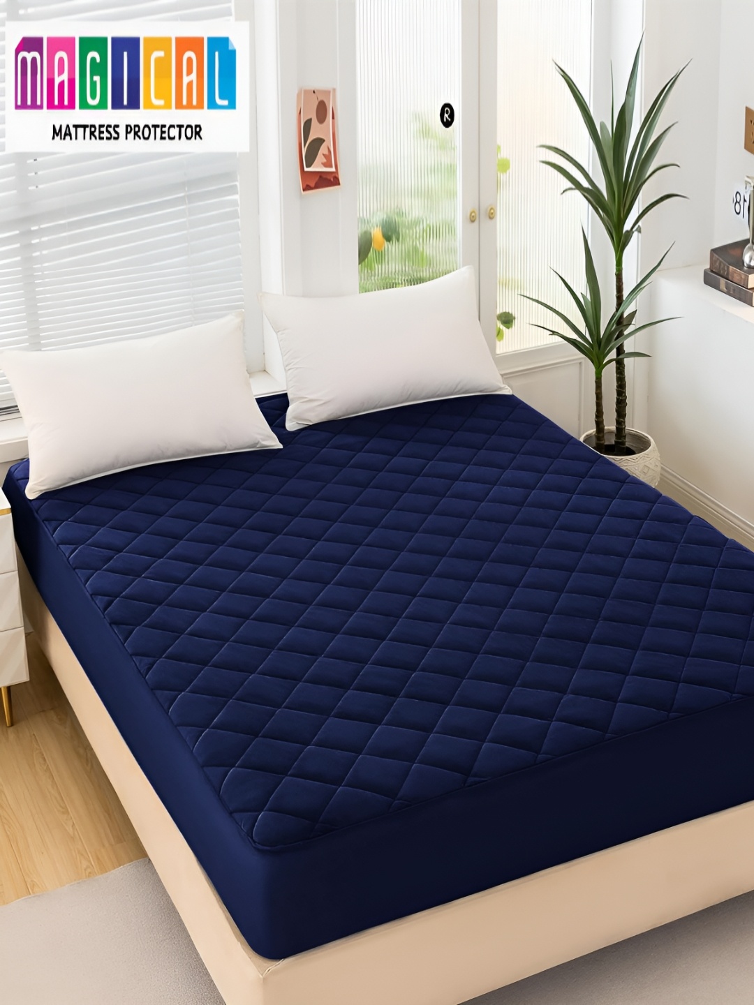 

MAGICAL Navy Blue Polyester Water Resistant Mattress Protector