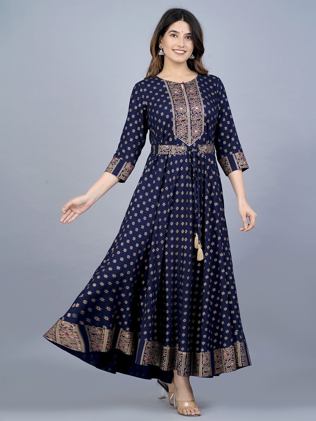 

Mishree Collection Women Ethnic Motifs Printed Gotta Patti Anarkali Kurta, Navy blue