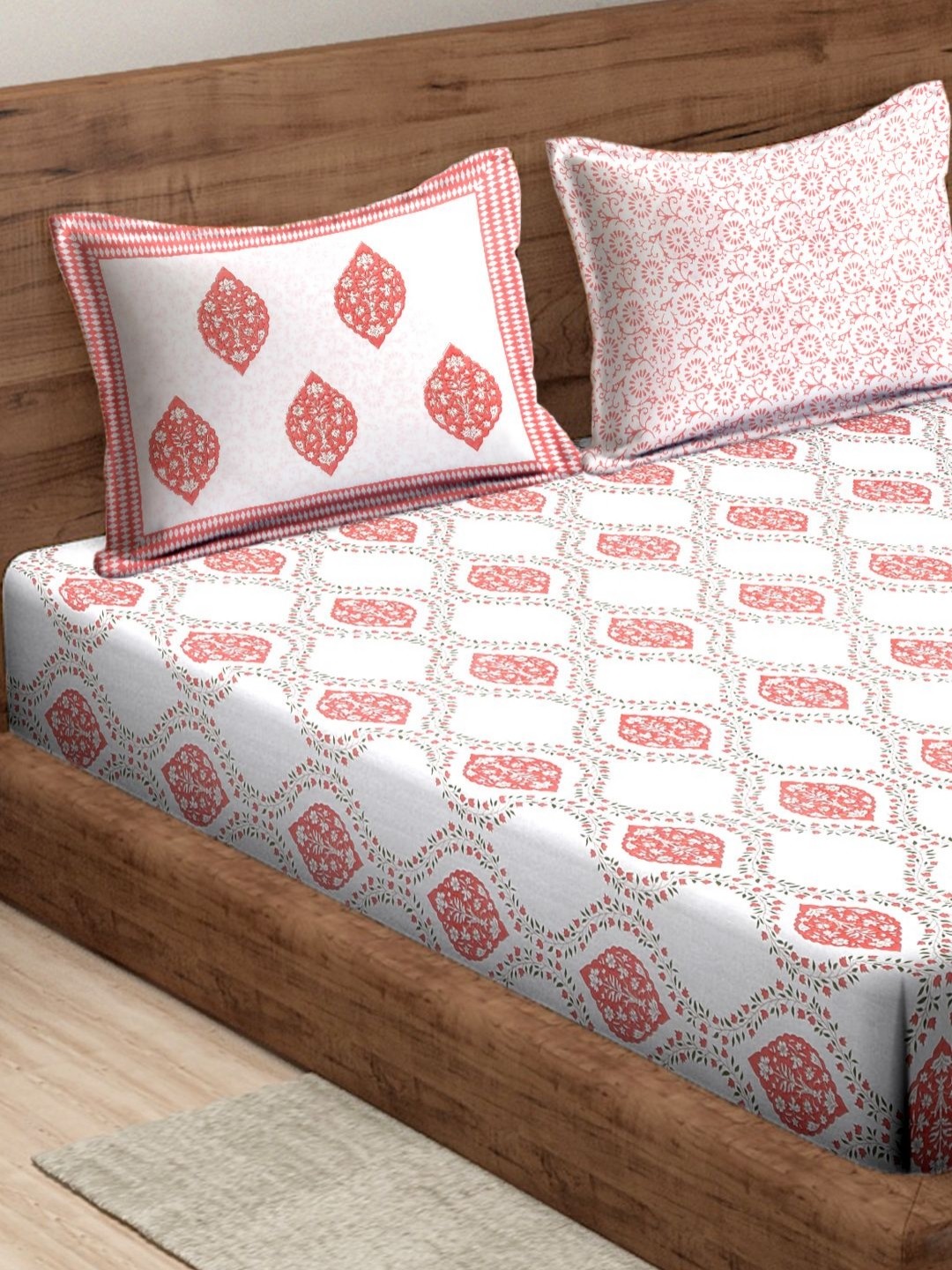 

Rajasthan Decor White & Red Floral 210 TC King Bedsheet with 2 Pillow Covers