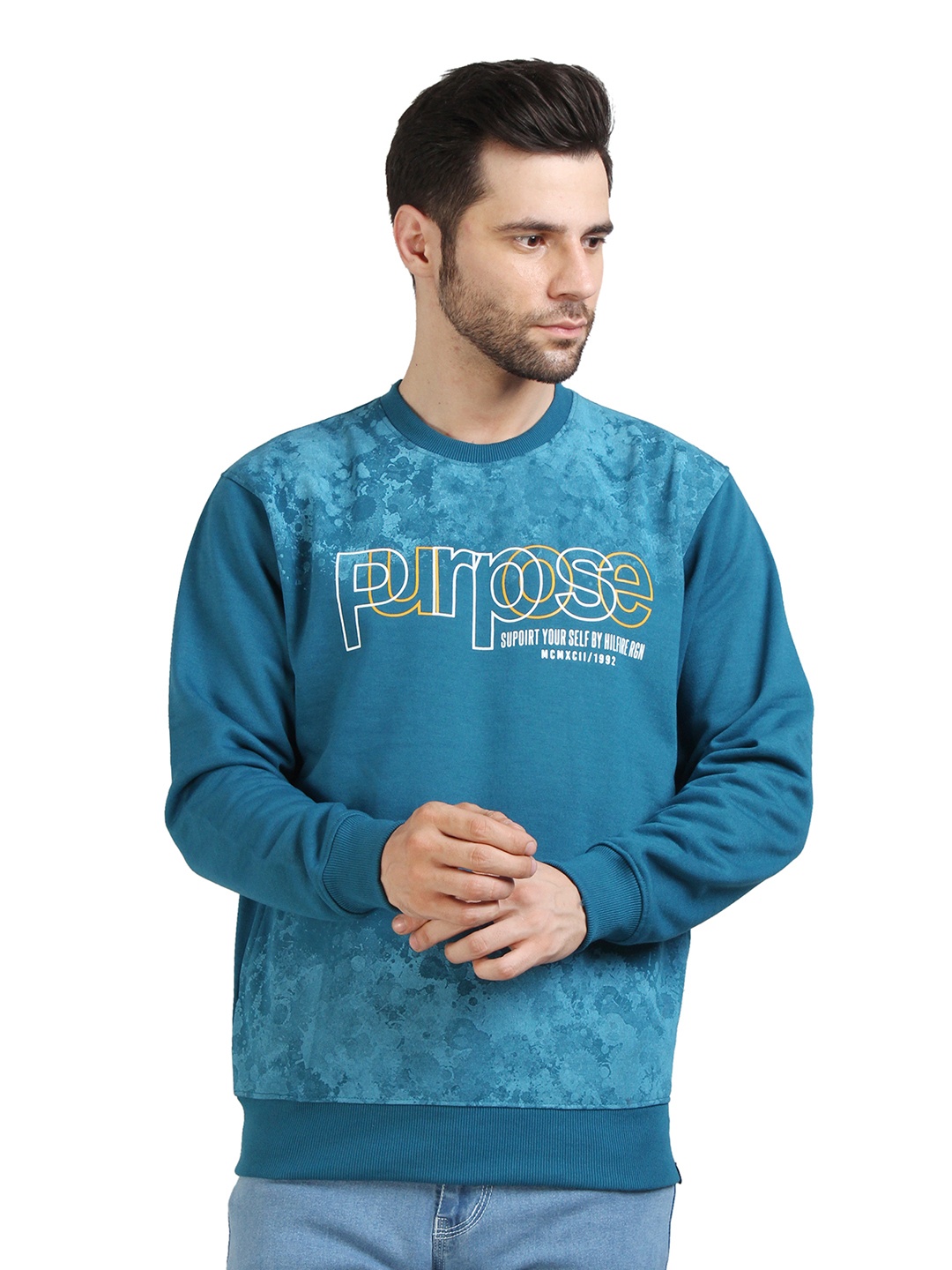 

HILFIRE REGION Men Cotton Fleece Hooded Sweatshirt, Blue