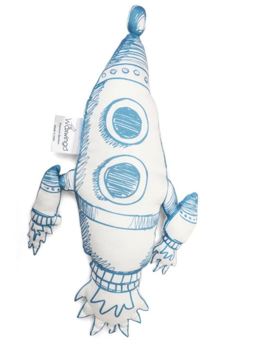 

WAXWINGO Blue & White Rocket Printed Woohoocle Shaped Cotton Linen Pre-Filled Cushion