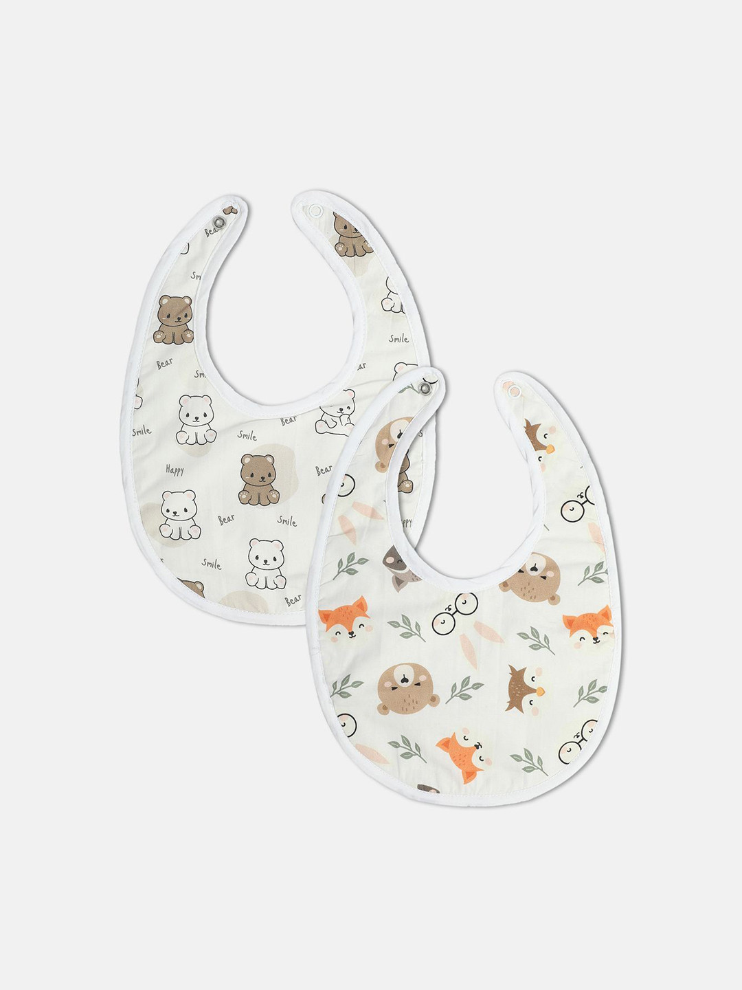

MINI KLUB Kids Pack Of 2 Printed Pure Cotton Bibs, White