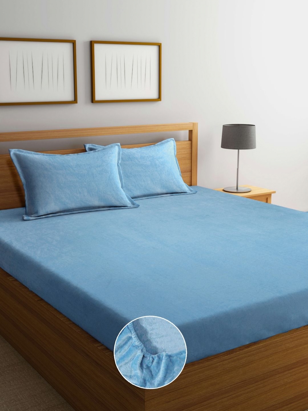 FABINALIV Blue Woolen 300 TC King Bedsheet Set 2.50 m x 2.25 m