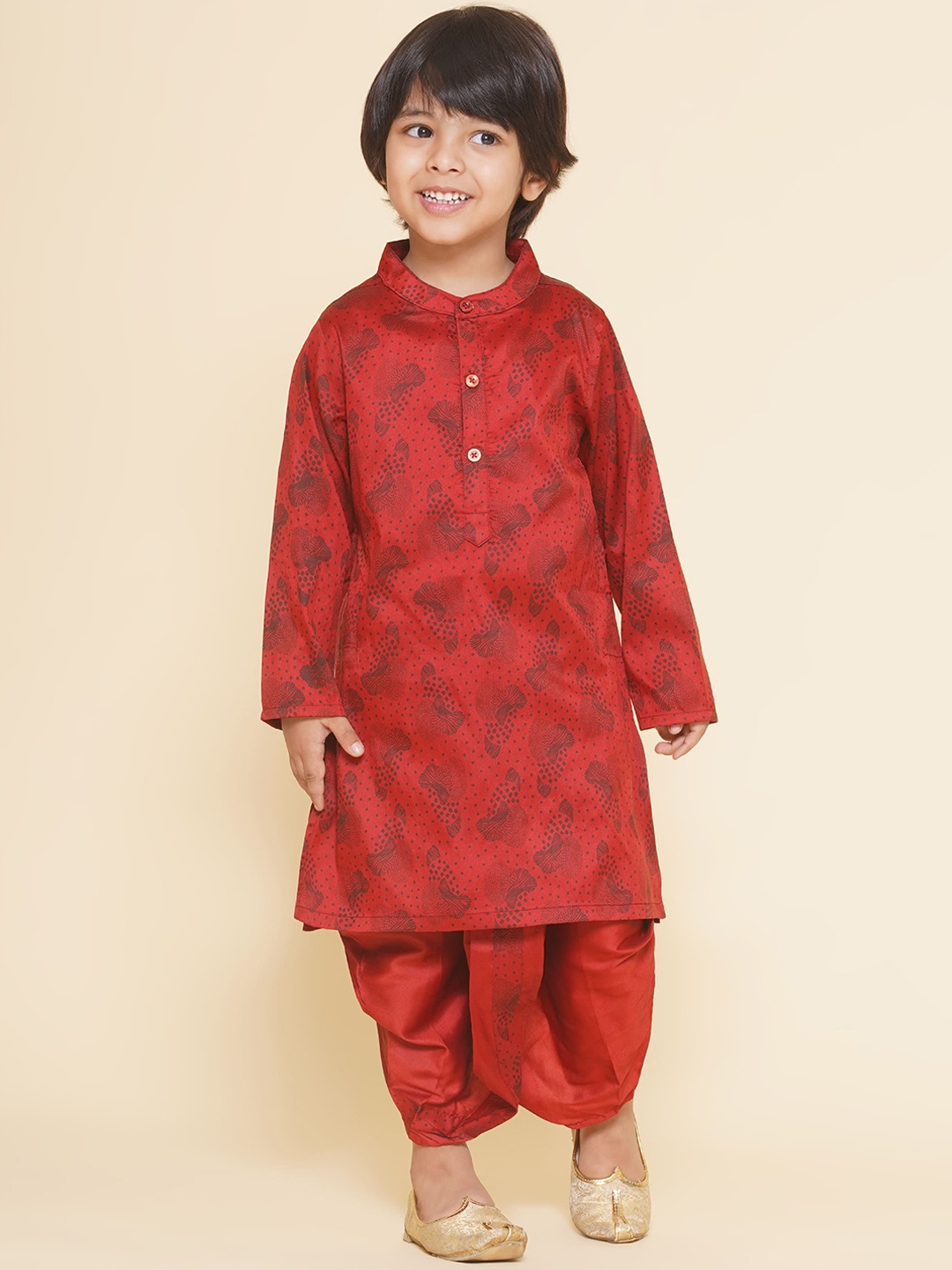 

Sethukrishna Boys Geometric Mandarin Collar Printed Straight Kurta, Maroon