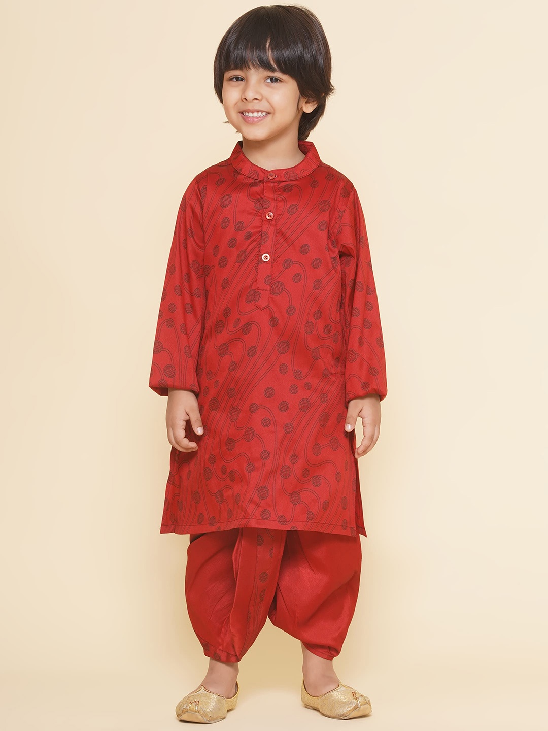 

Sethukrishna Boys Geometric Mandarin Collar Printed Straight Kurta, Maroon