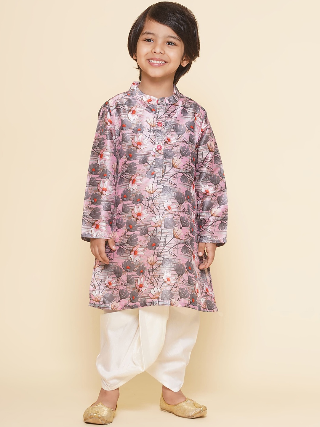 

Sethukrishna Boys Floral Printed Band Collar Straight Kurta, Grey