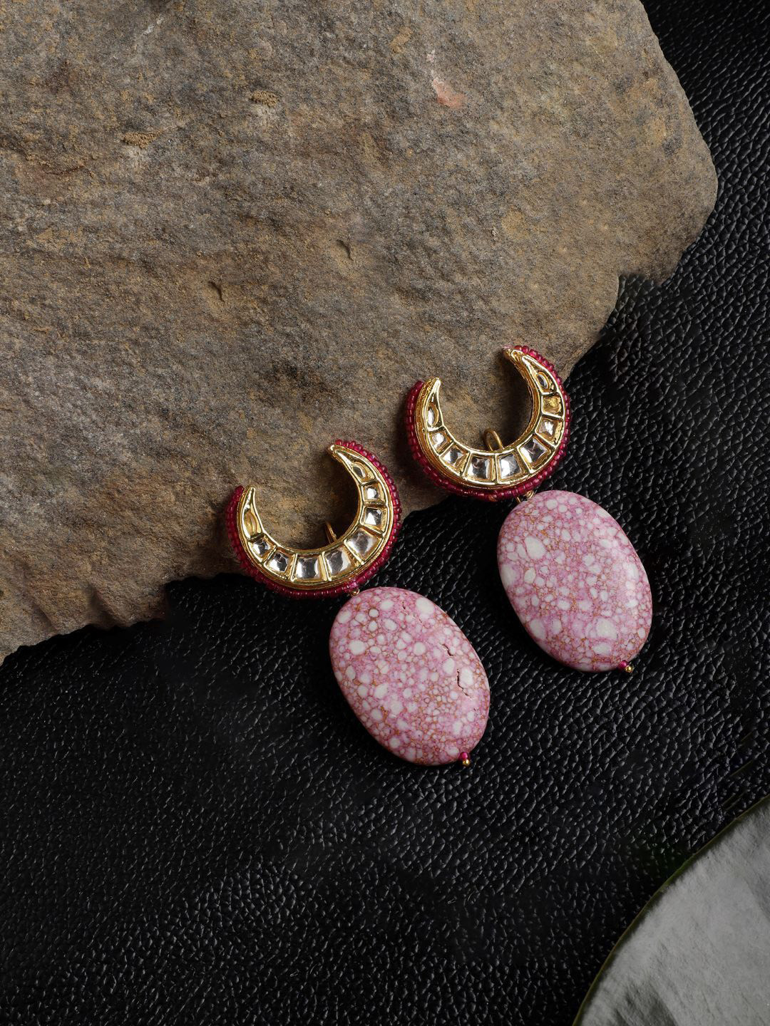 

DUGRISTYLE Gul-e-Rang Gold-Plated Kundan Studded & Artificial Stone Beaded Drop Earrings, Pink