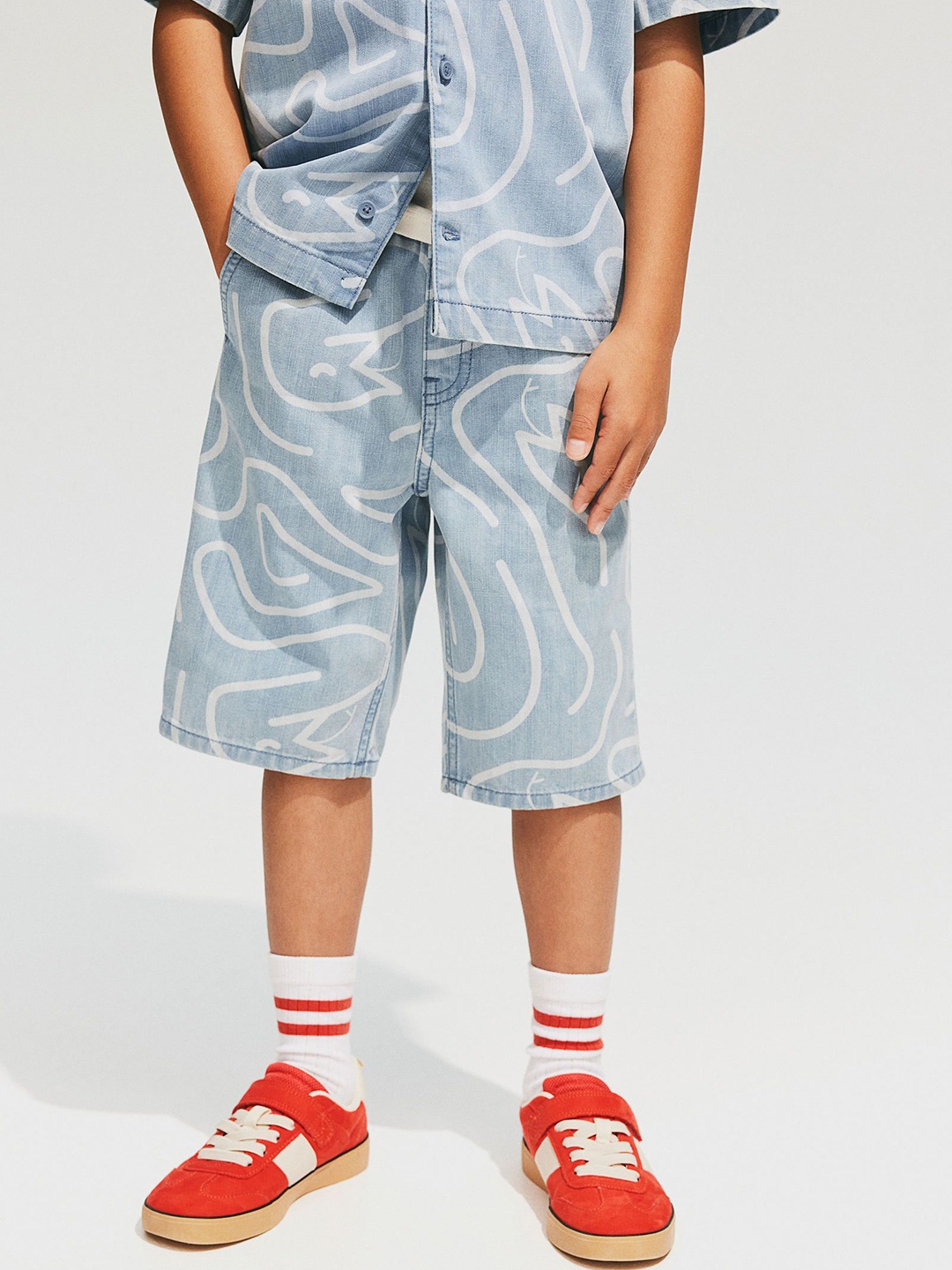 

H&M Printed Denim Shorts, Blue