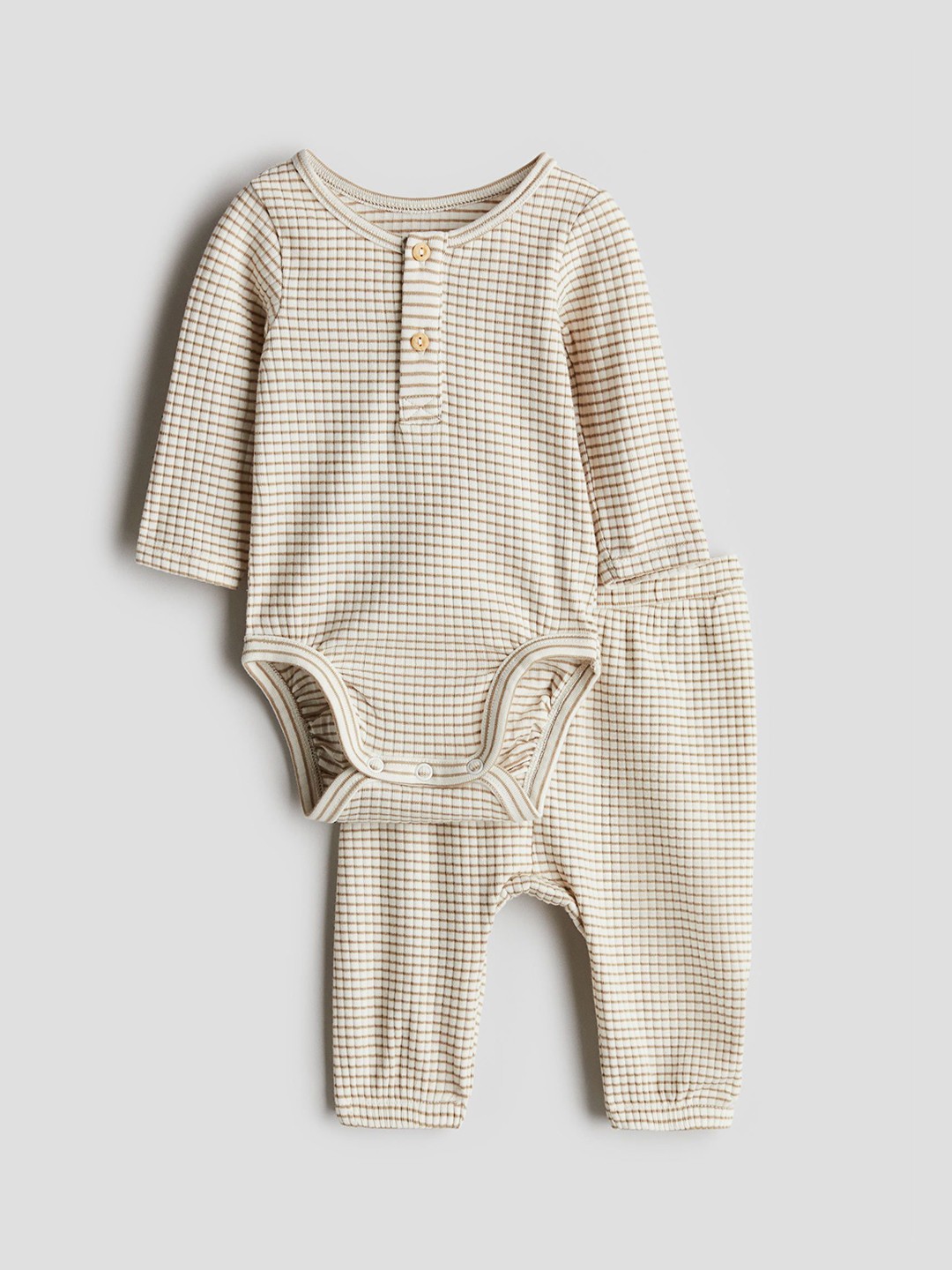 

H&M Infants Boys 2-Piece Henley Bodysuit & Trousers Set, Beige