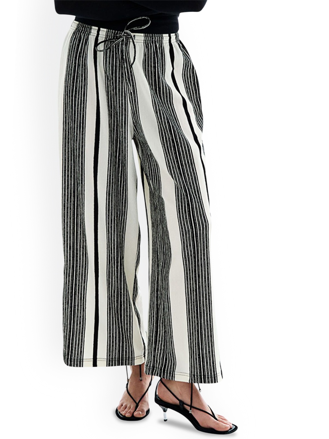 

H&M Textured Jersey Drawstring Trousers, White