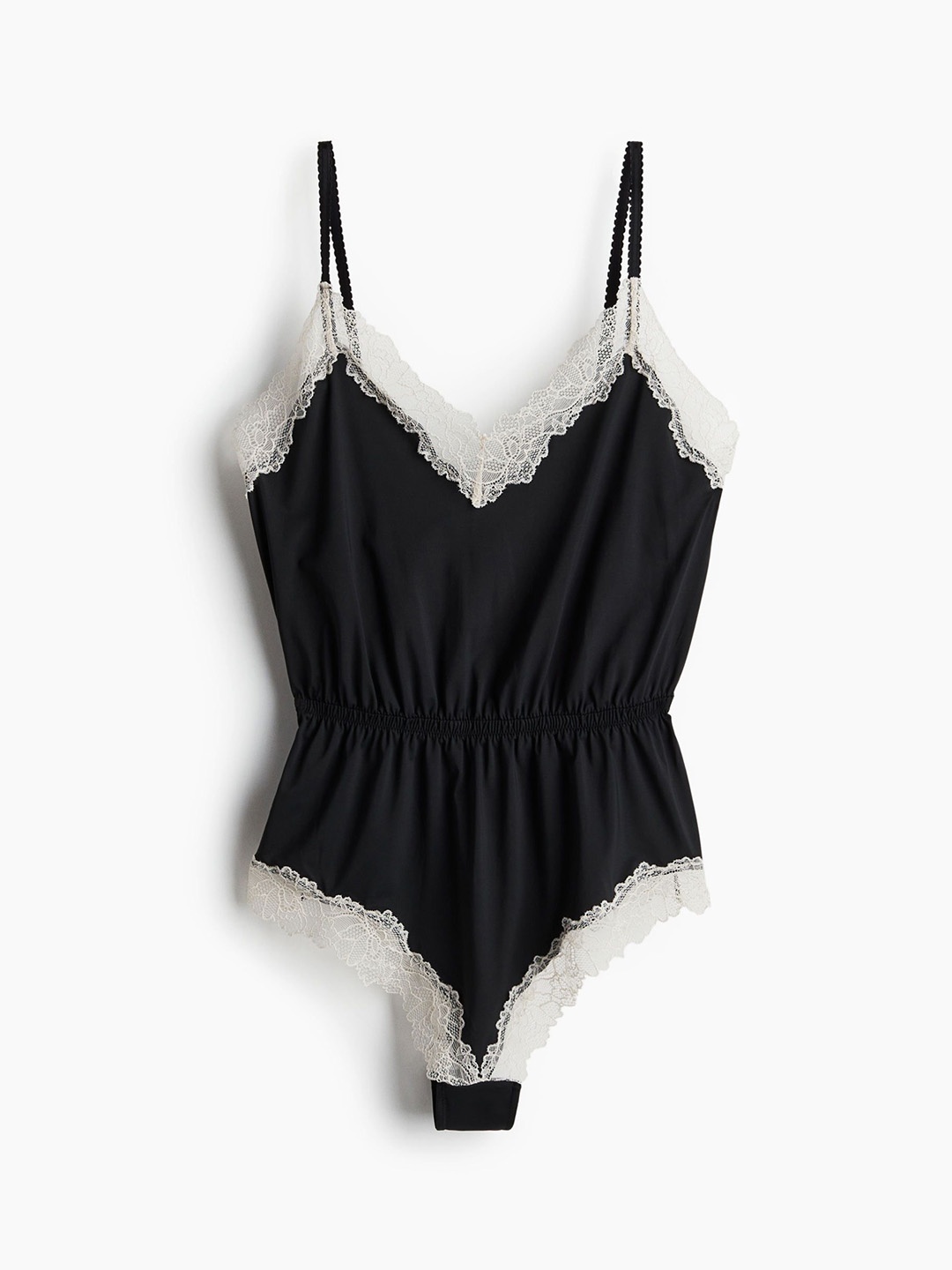 

H&M Lace-Trimmed Microfibre Body, Black