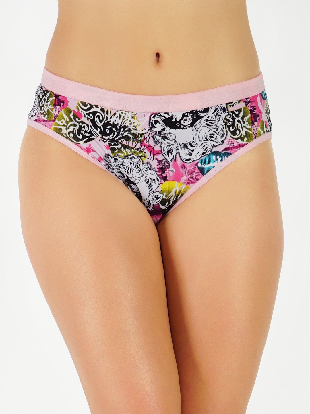 

GOTO Printed Bikini Briefs nylon lycra printed outer elastic penty Pink