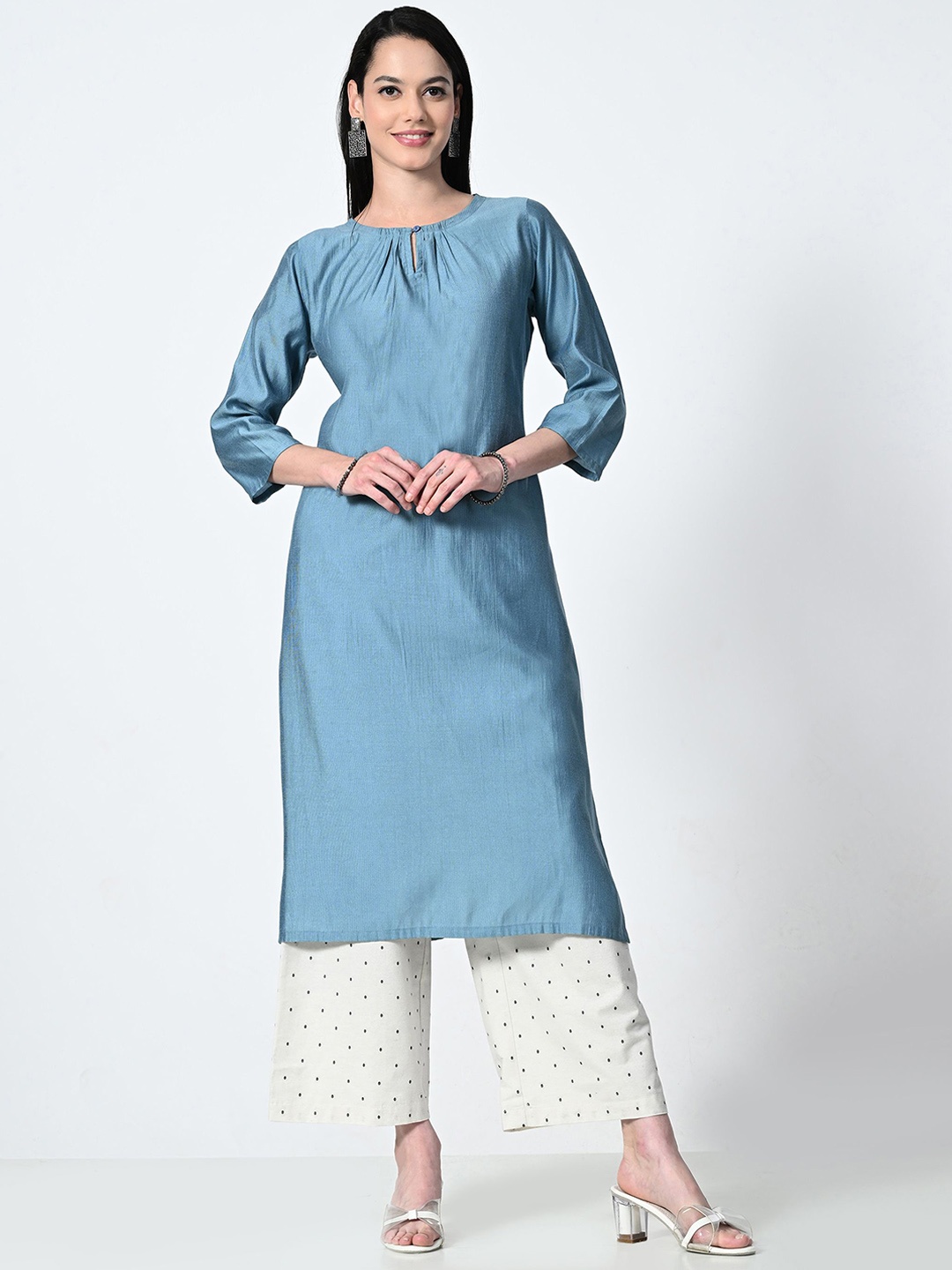 

BAESD Viscose Rayon Keyhole Neck A-Line Kurta, Blue