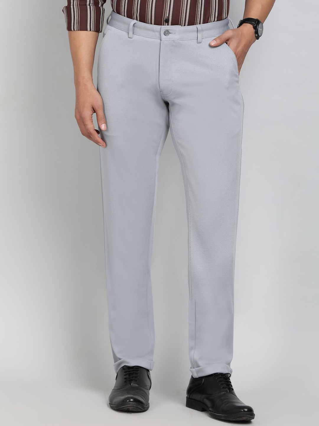 

Greenfibre Men Mid-Rise Slim Fit Formal Trousers, Grey