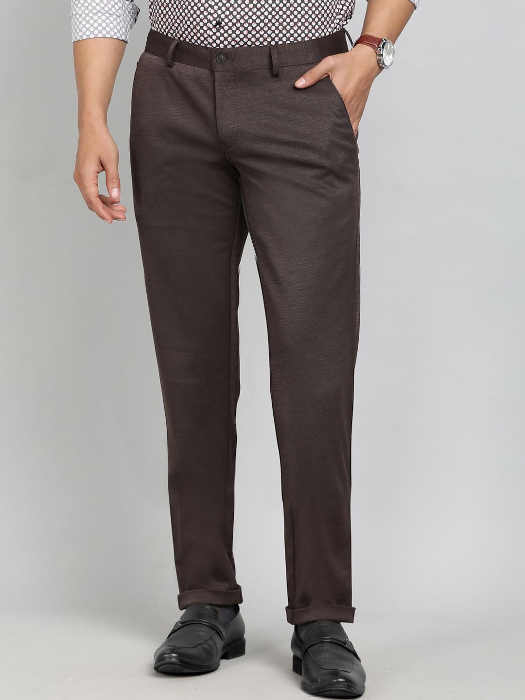 

Greenfibre Men Slim Fit Trousers, Brown