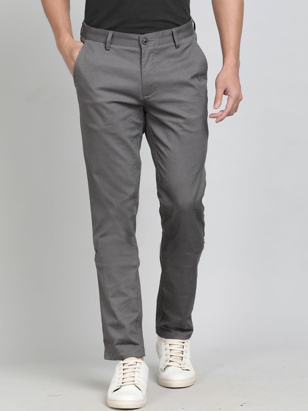 

JADE BLUE Men Slim Fit Cotton Trousers, Grey