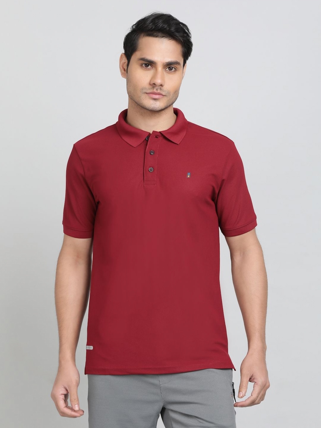 

Greenfibre Men Solid Polo Collar Cotton T-shirt, Maroon