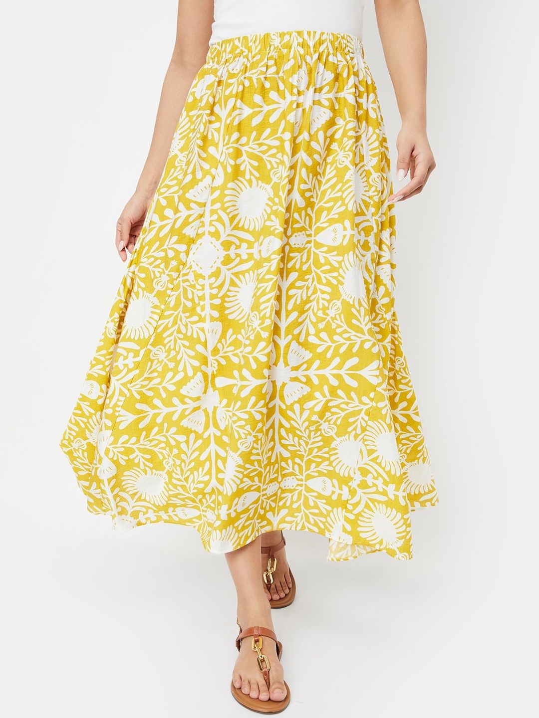 

max Women Printed A-Line Midi Skirt, Yellow