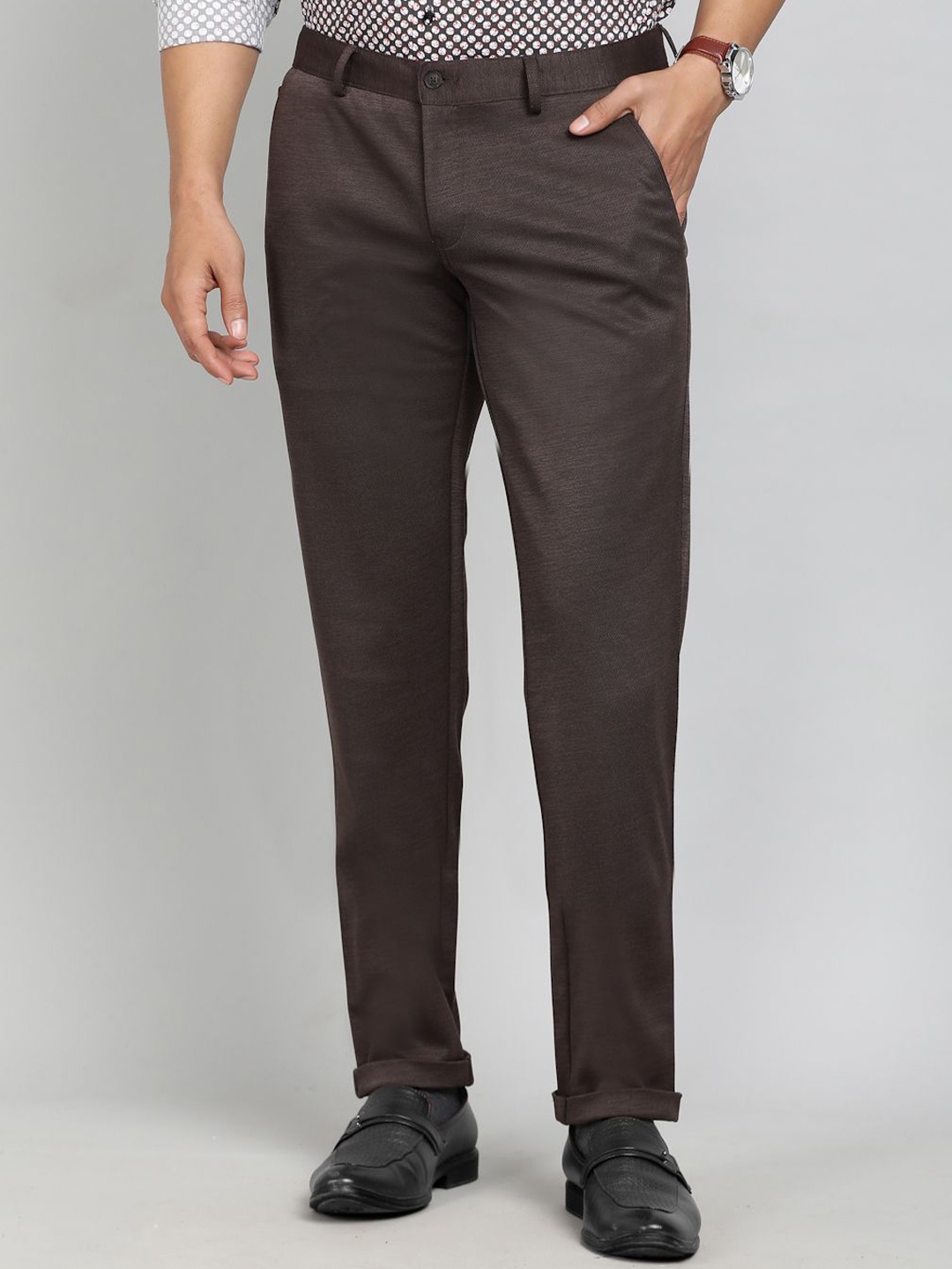 

Greenfibre Men Slim Fit Mid-Rise Cotton Formal Trouser, Brown