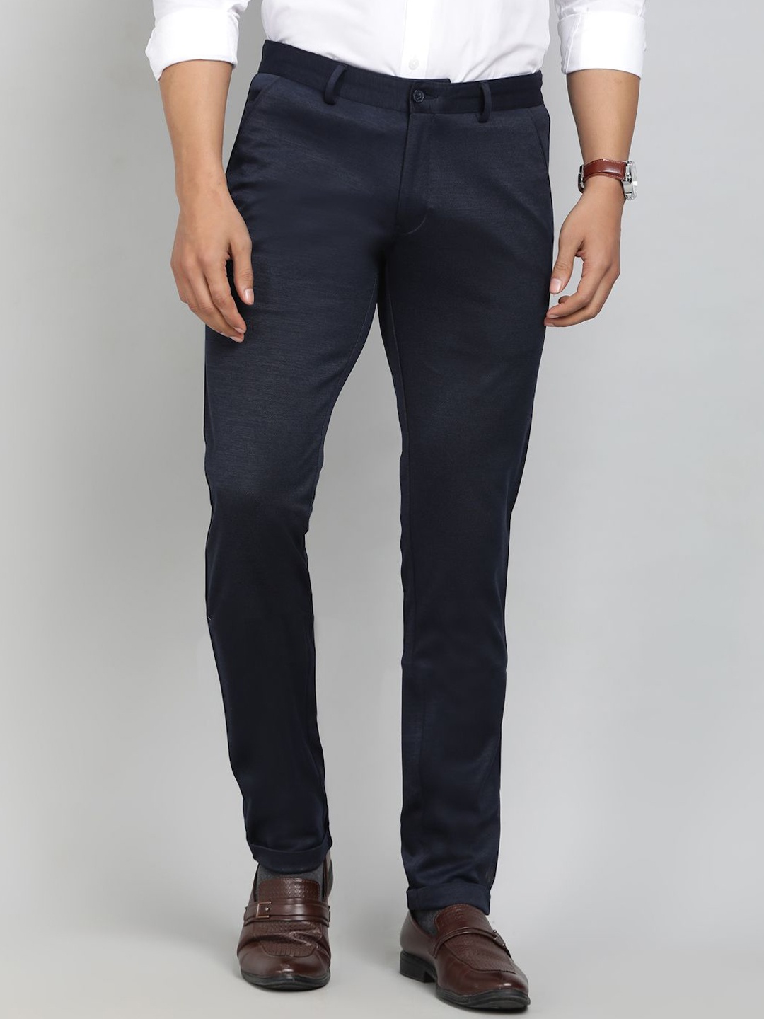 

Greenfibre Men Slim Fit Mid-Rise Cotton Formal Trouser, Navy blue