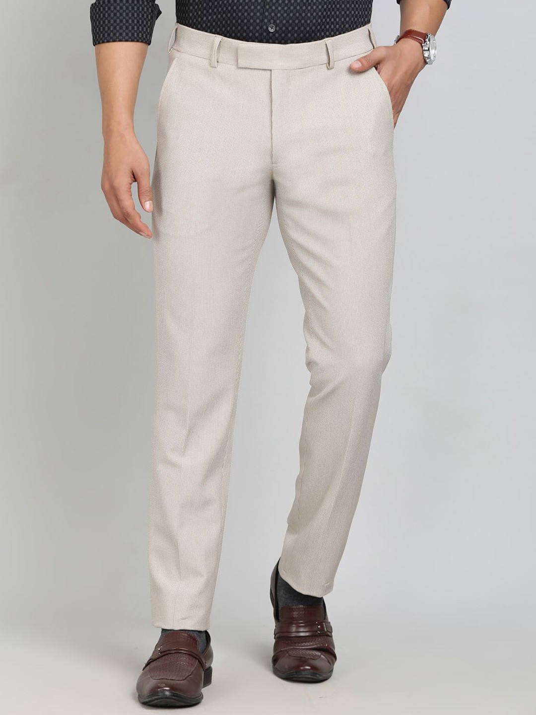 

METAL Men Slim Fit Formal Trouser, Beige