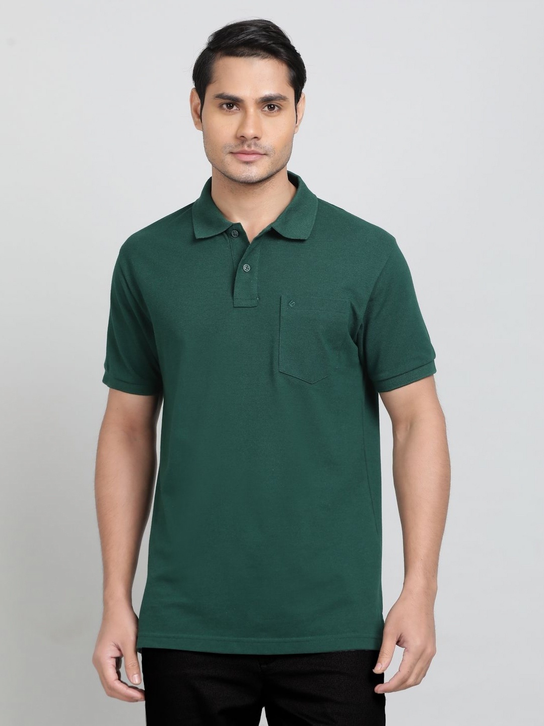 

Greenfibre Men Solid Polo Collar Cotton T-shirt, Green