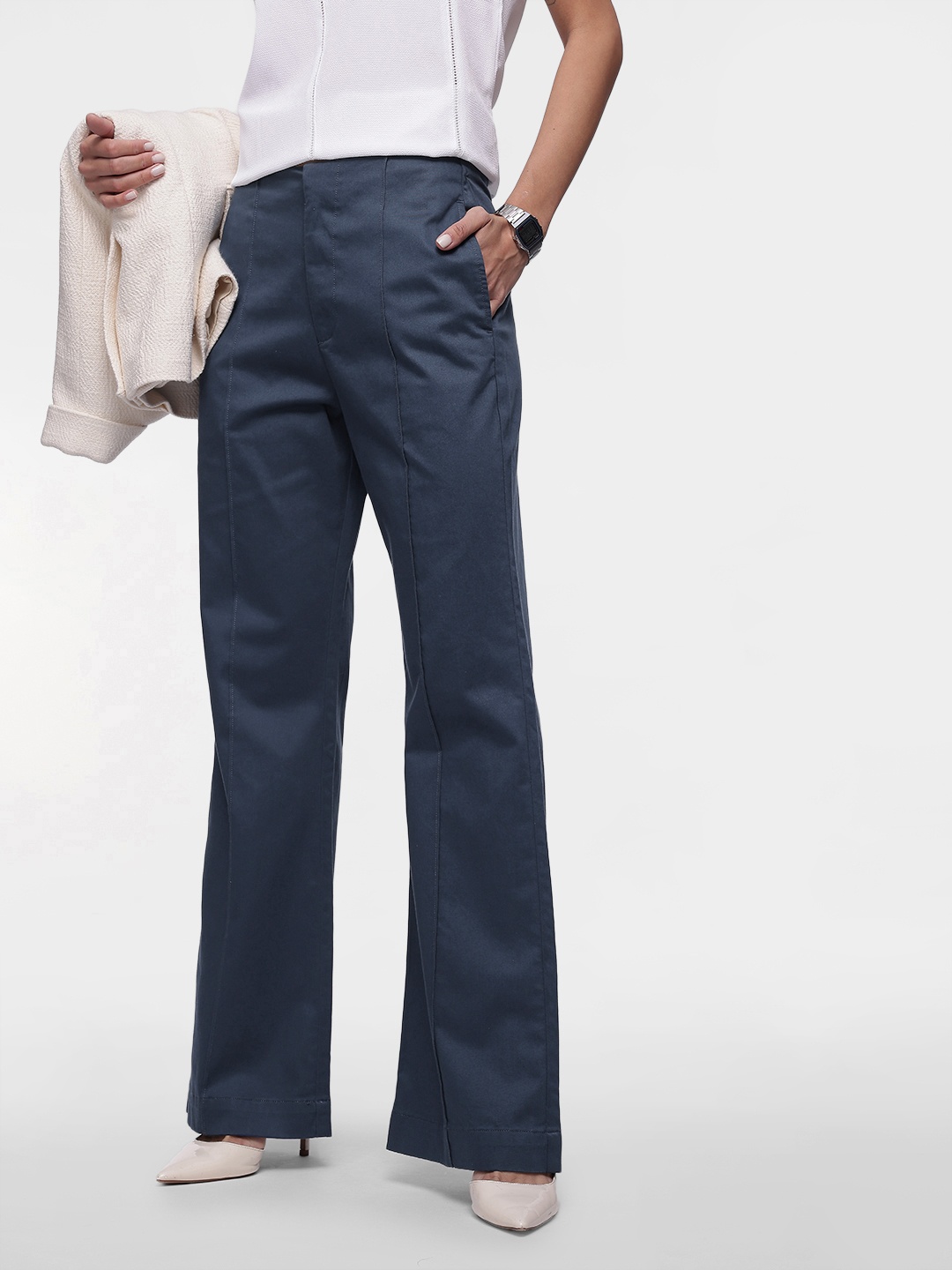 

French Connection Women Loose Fit High-Rise Trousers, Navy blue