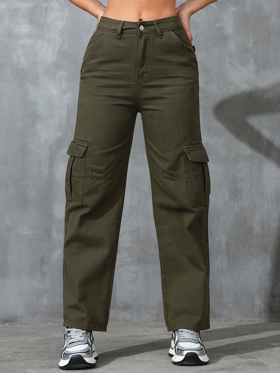 

KATECLO Women Comfort Regular Fit Mid-Rise Easy Wash Cotton Cargos, Green