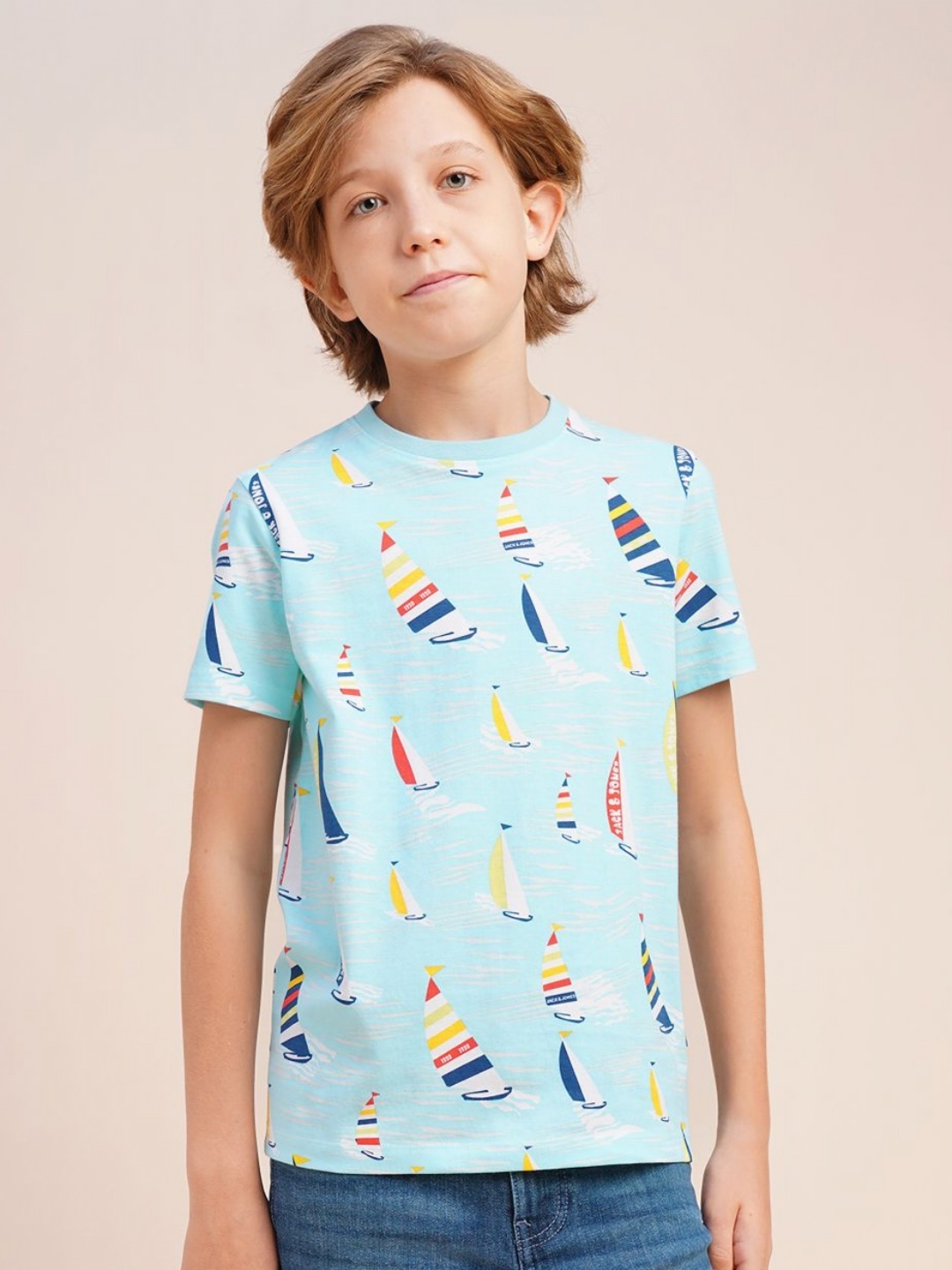 

Jack & Jones Junior Boys Printed Raw Edge T-shirt, Blue
