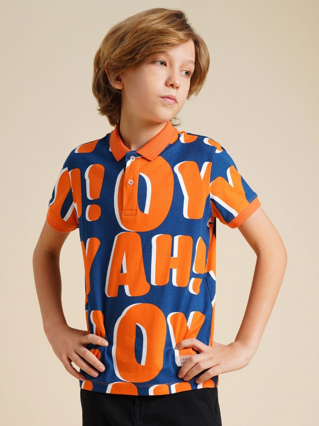 

Jack & Jones Junior Boys Typography Printed Polo Collar Cotton T-shirt, Blue