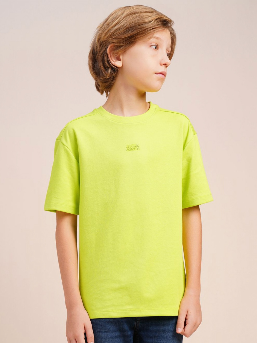 

Jack & Jones Junior Boys Solid Round Neck Cotton Relaxed Fit T-shirt, Yellow