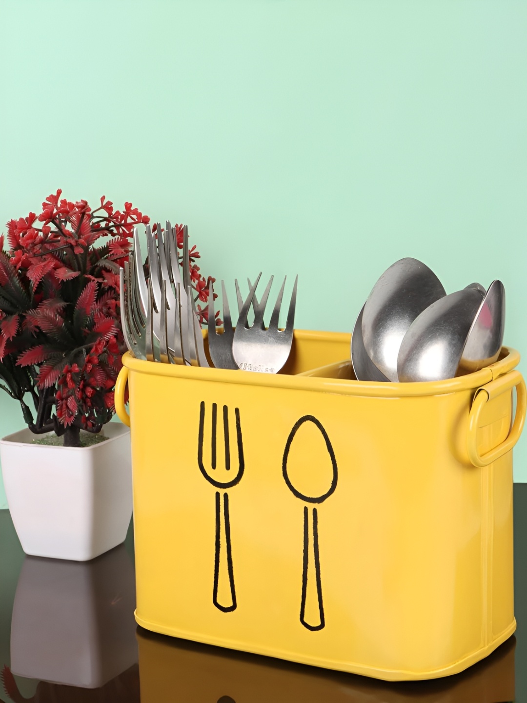 

Homspurts Yellow Metal Cutlery Holder