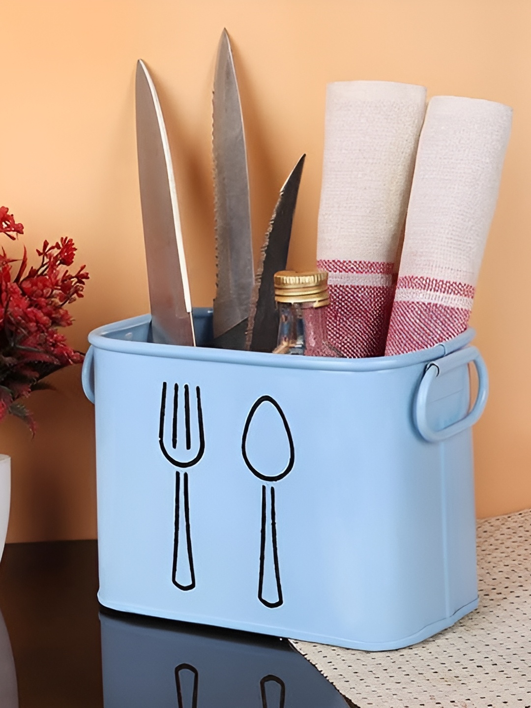 

Homspurts Blue Metal Cutlery Holder