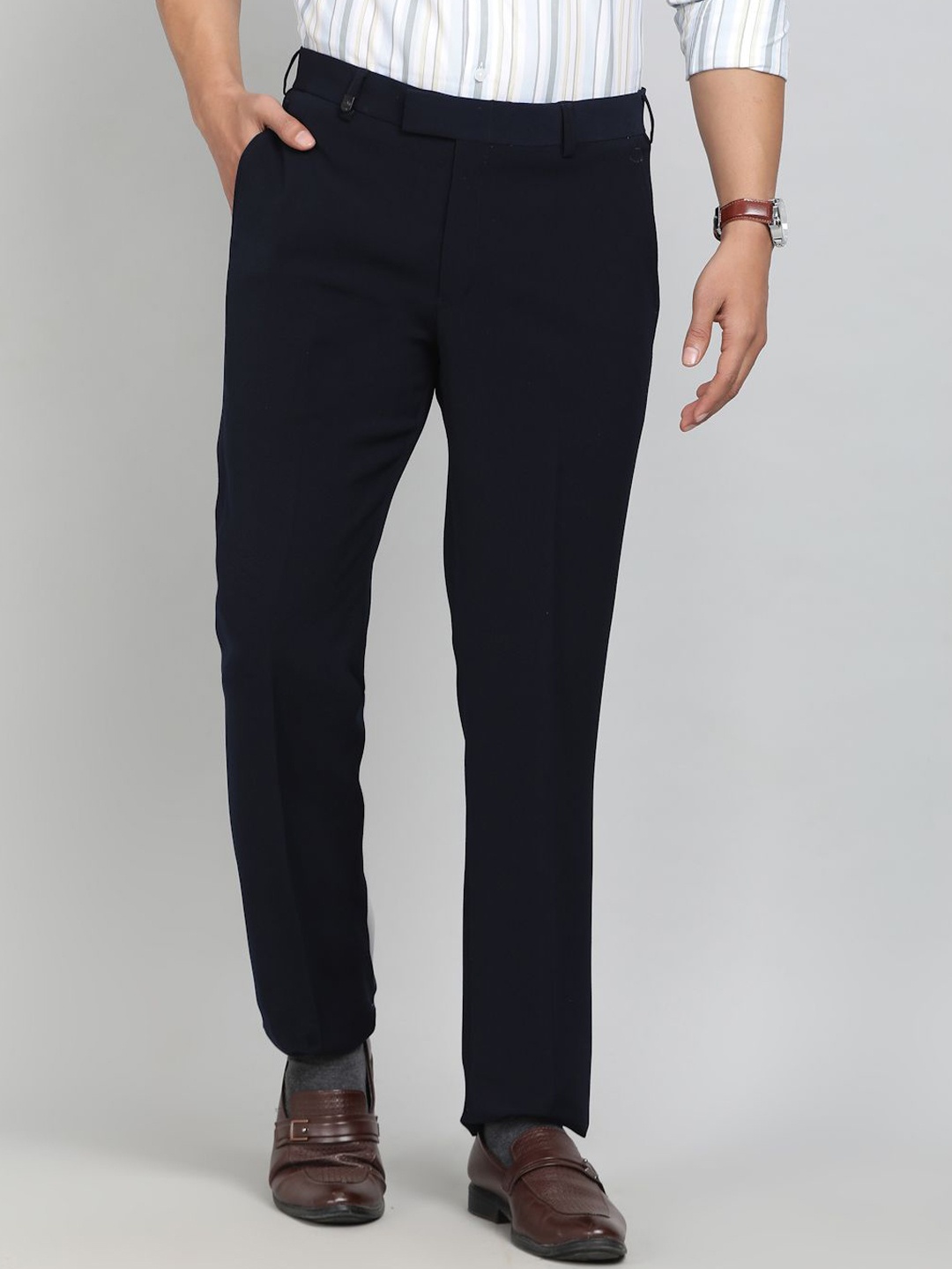 

JB STUDIO Men Slim Fit Mid-Rise Formal Trousers, Blue