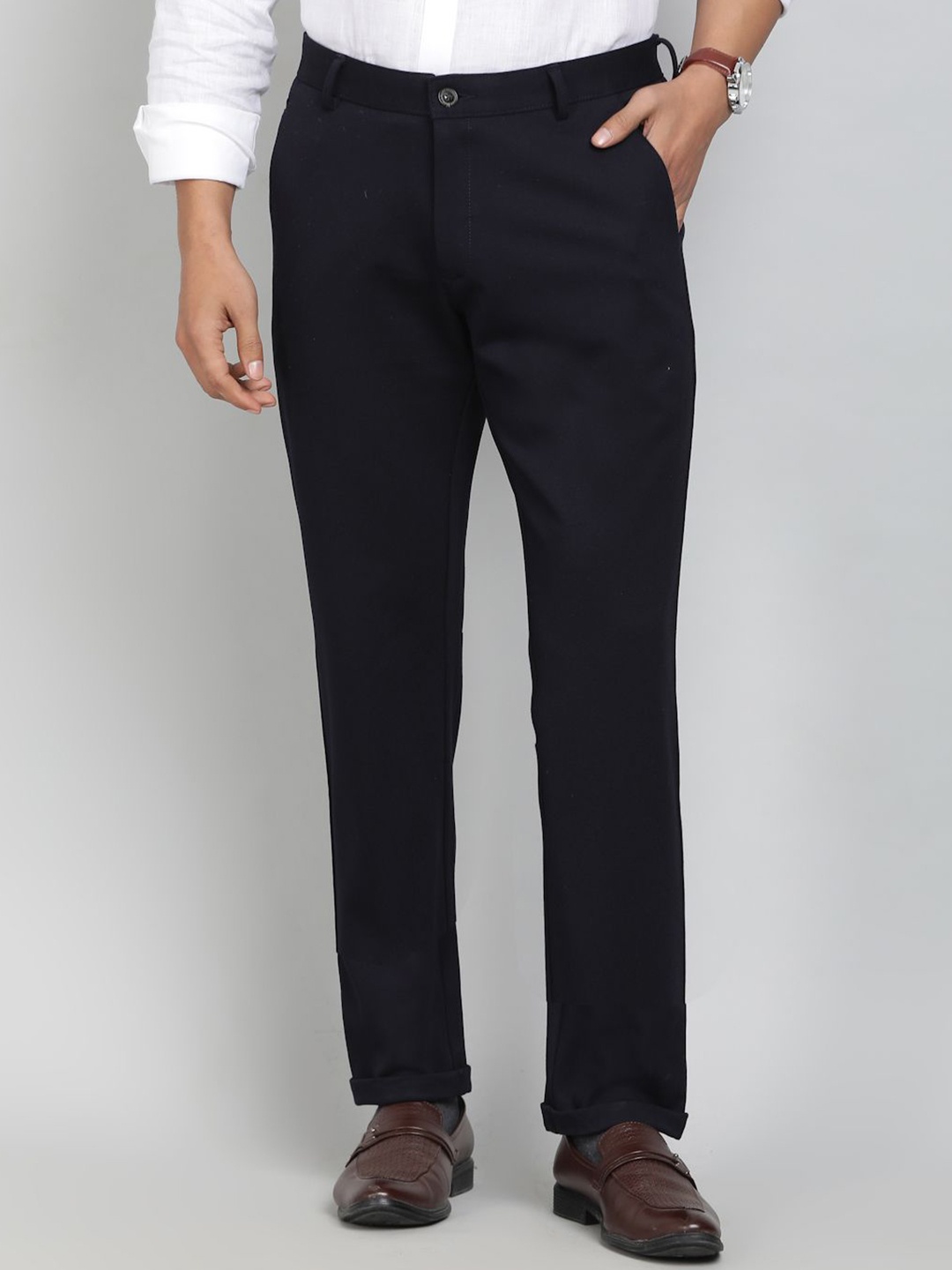 

JB STUDIO Men Slim Fit Formal Trousers, Blue