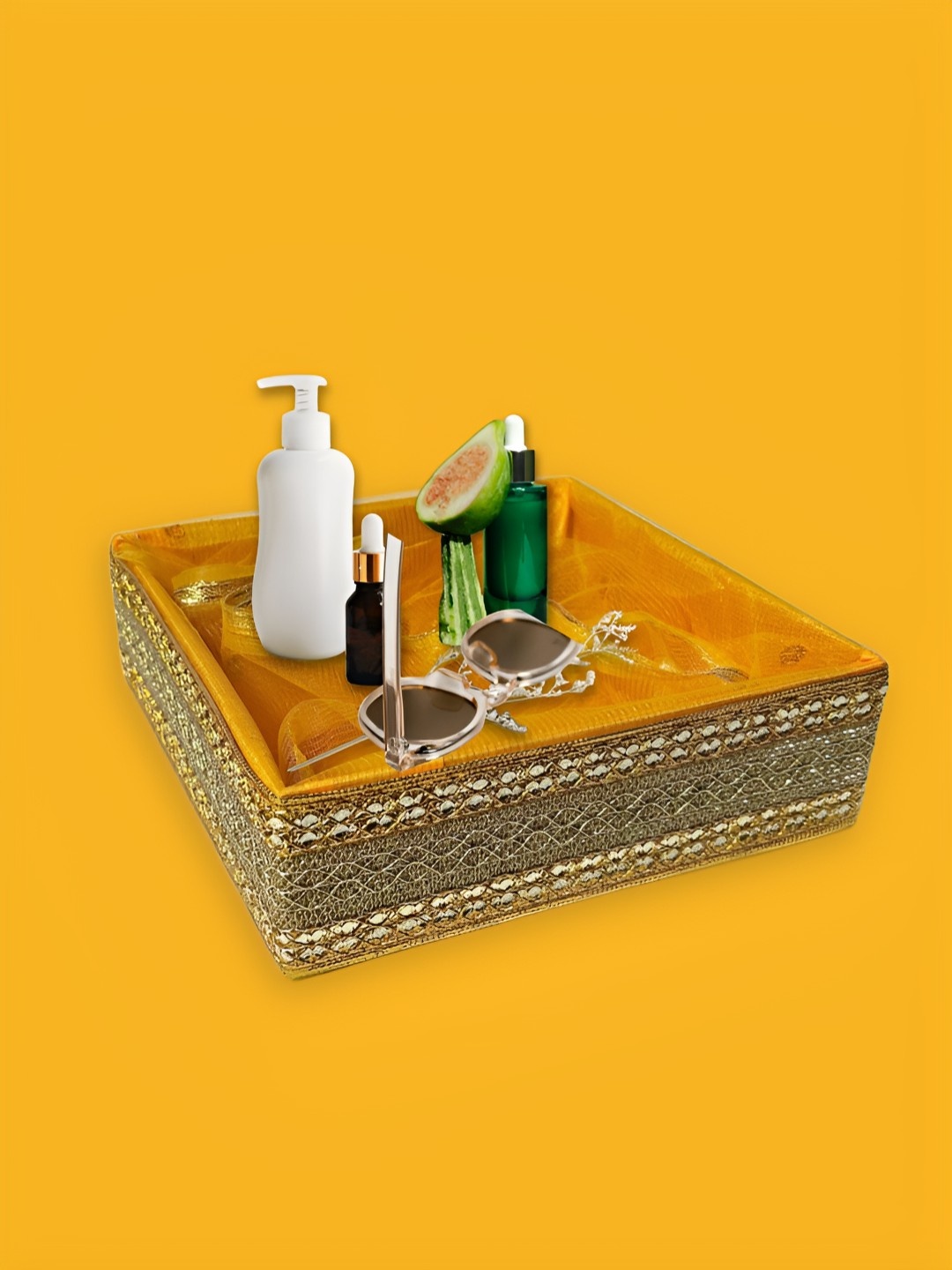 

ARTSY Yellow Textured Wooden Multi-Utility Organiser