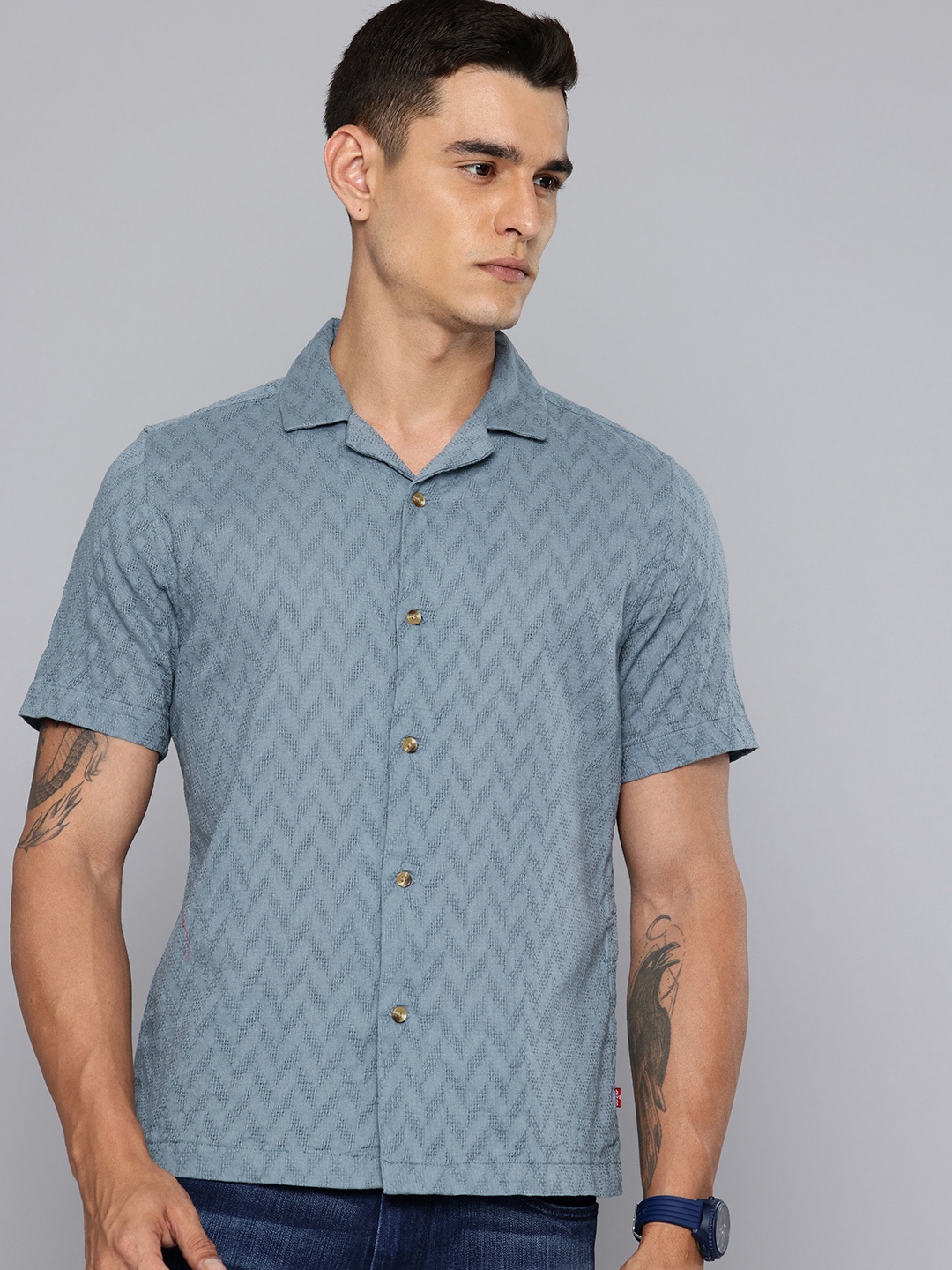 

Levis Pure Cotton Textured Relaxed Fit Casual Shirt, Blue