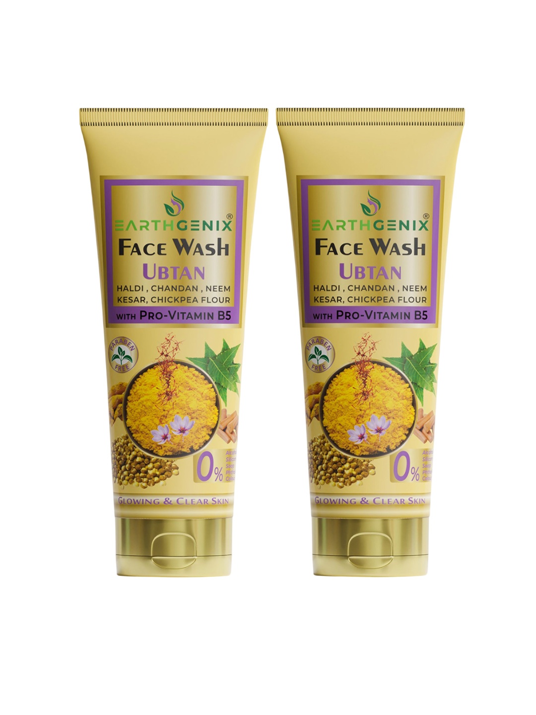 

Earthgenix Set Of 2 Ubtan Face Wash With Pro-Vitamin B5 For Glowing Skin - 100 ml Each, Yellow