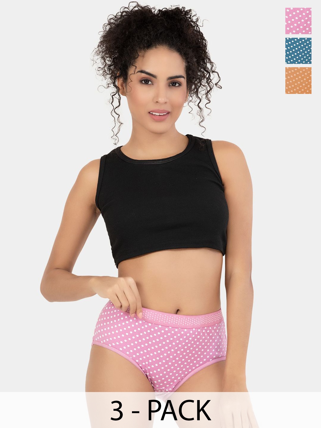 

Trylo Flirtie - 20 Full Coverage Ultra Soft Modal Fabric Hipster Dotted Outer Elastic Panties, Pink