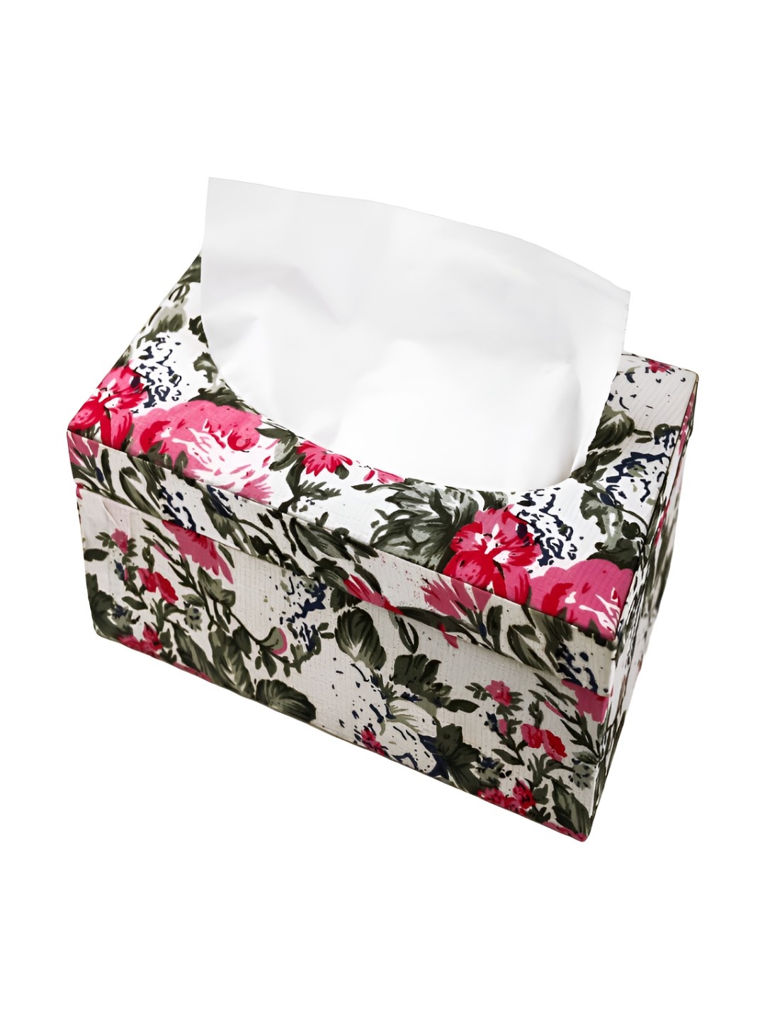 

BIRCH & CO. White & Pink Floral Printed Fabric Tissue Box Holder