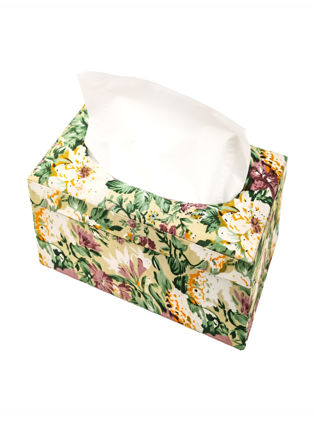 

BIRCH & CO. Beige & Green Floral Printed Fabric Tissue Box Holder