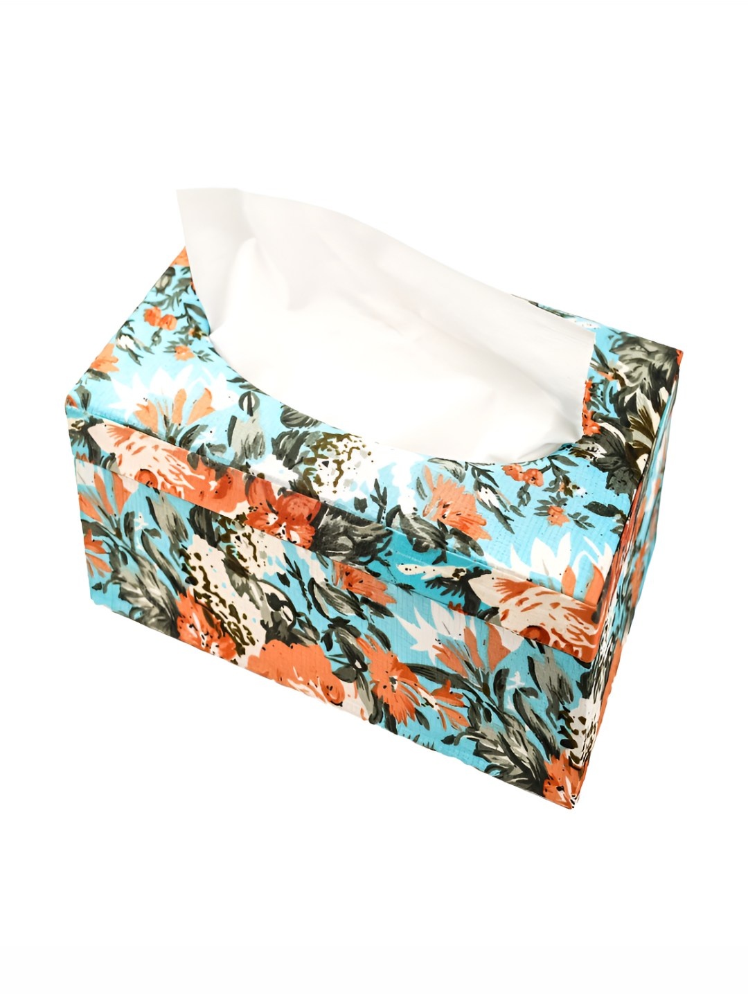 

BIRCH & CO. Blue & White Floral Printed Fabric Tissue Box Holder
