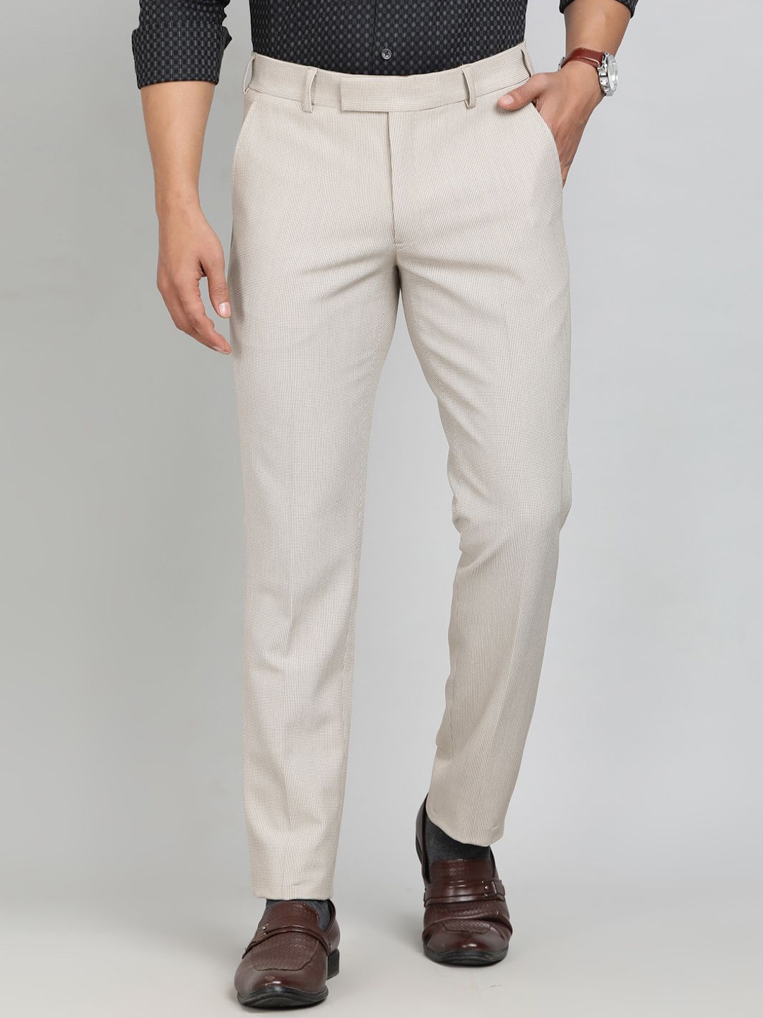 

JB STUDIO Men Slim Fit Formal Trousers, Beige